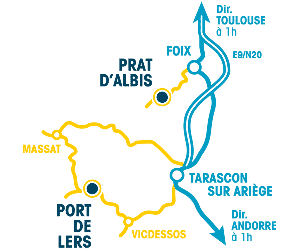 Plan pour se rendre au Prat d'Albis et au Port de Lers