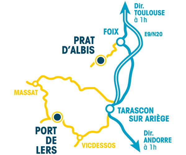 Plan d'accès au Port de Lers et Prat d'albis