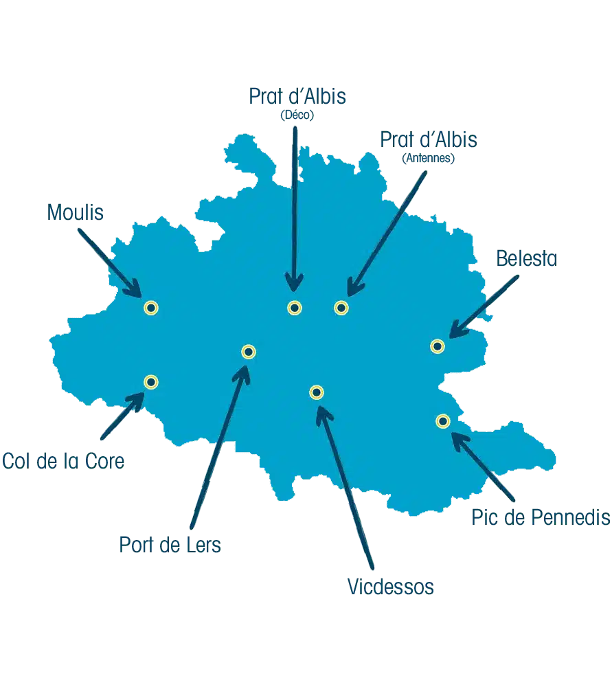 carte des balises météo d'Ariège pour le parapente