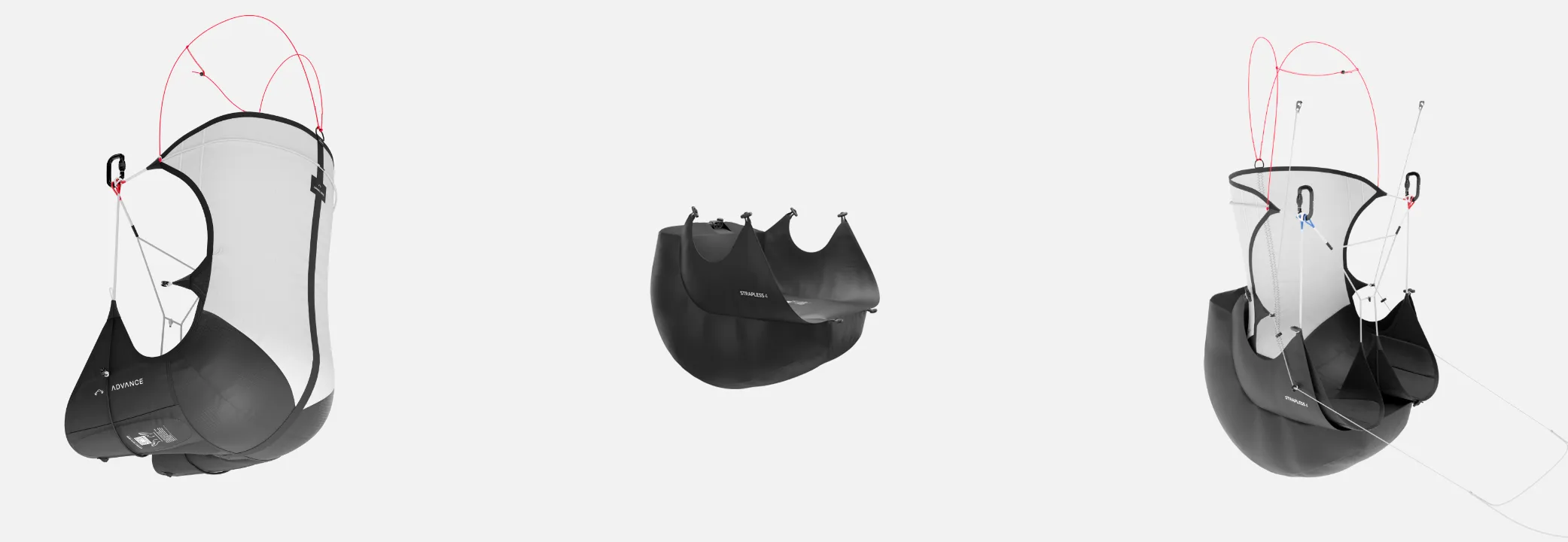 Sellette ADVANCE STRAPLESS 4 ultralégère pour parapente – Hike & Fly et alpinisme (noir/blanc)